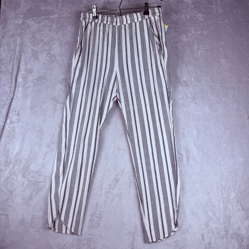 Marine Layer Womens Small‎ Striped Linen Blend Elastic Waist Tapered Pants Blue